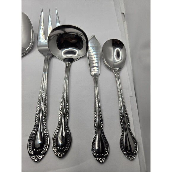 Columbia Beaded Handle Stainless Steel Flatware Complete Serving Set 7 pcs. - Picture 8 of 15